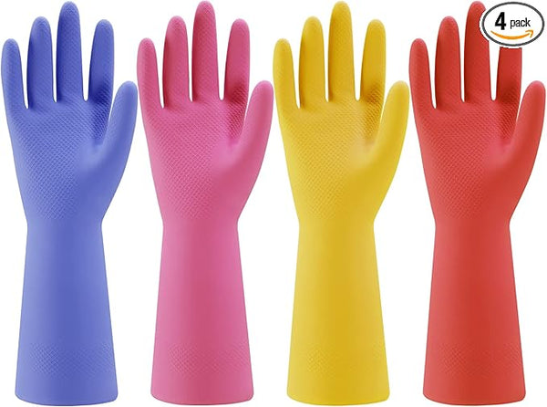 4-Pair Reusable Dishwashing Gloves – Non-Slip, Medium